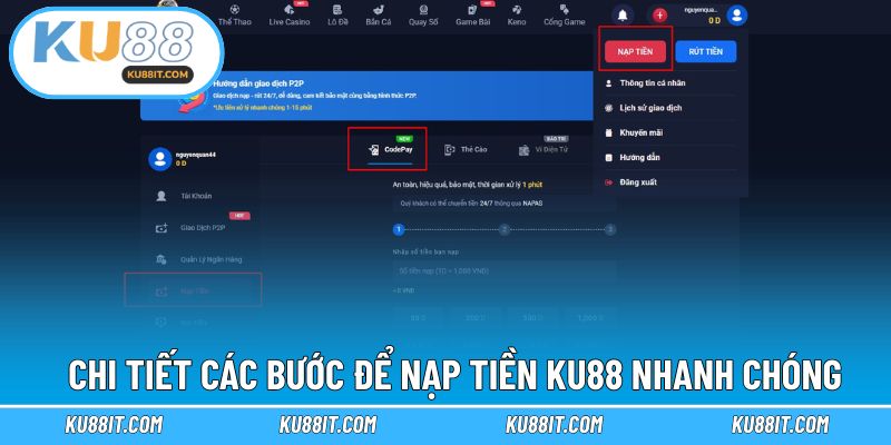 Hướng dẫn hoàn tất thực hiện nạp vốn vào KU888